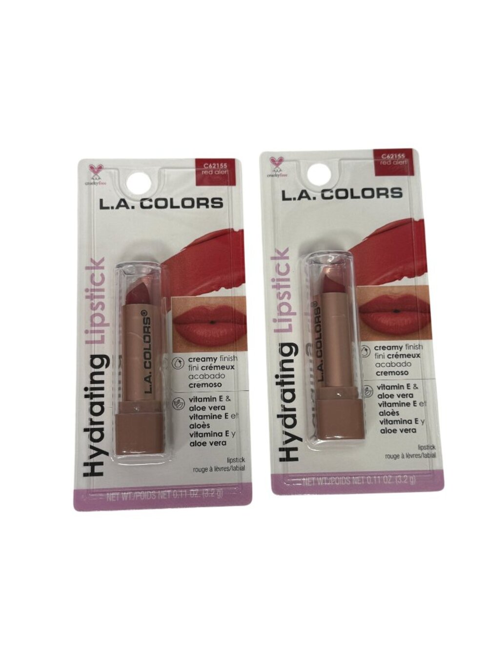 L.A. Colors Hydrating Lipstick Red Alert C62155 2 Pack